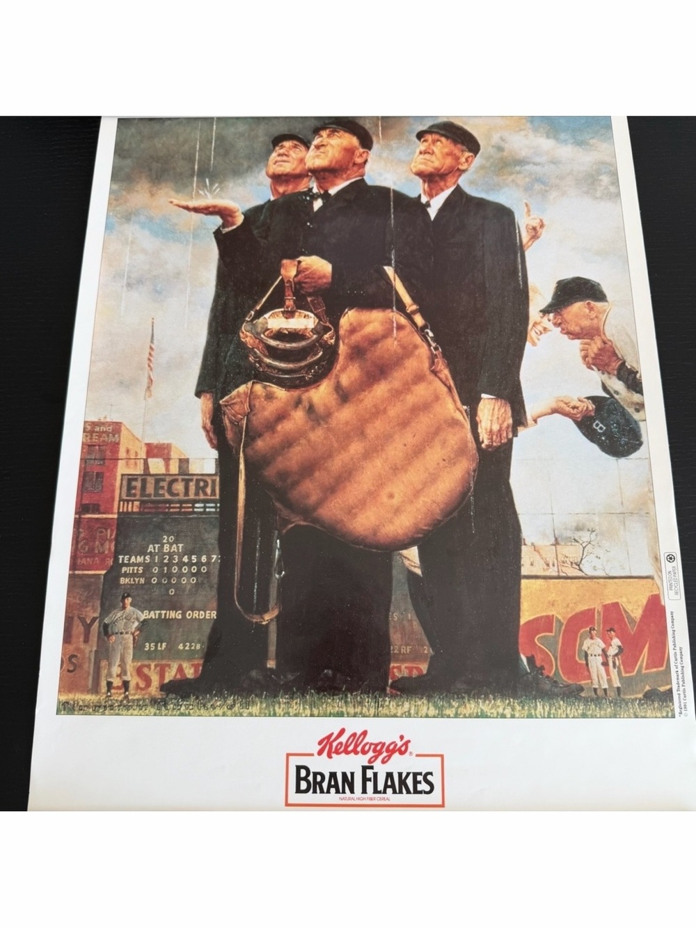 Vintage 1991 Kelloggs Bran Flakes Promo Poster Norman Rockwell Tough Call